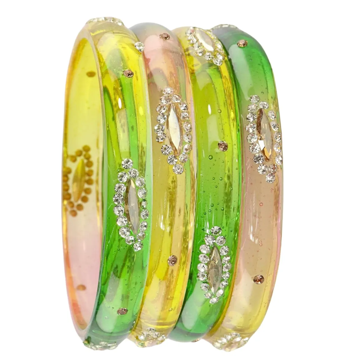 NMII Transparent Glass Bangles Kada Set For Women & Girls with Sparkling Golden Zircon Diamonds & Beads | Latest Girls Bangles Kangan Chudiyan | Daily, Wedding, Party, Office Jewellery