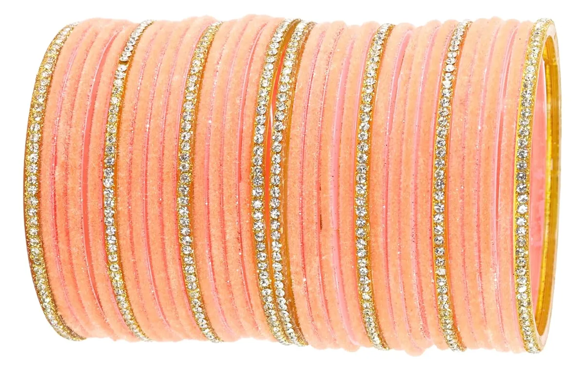 NMII Fancy Glass Golden Zircon Diamond Stone & Velvet Finish Plain Bangles Set For Women & Girls | Glass Velvet Bangles | Kanch ki Chudiyan | Girl's Bangles Bracelet | Fashion Jewellery- Set of 32