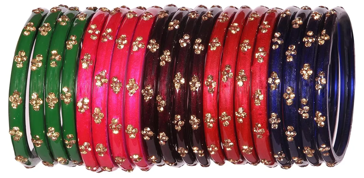 NMII Fancy Glass Bangle Set For Women & Girls | Kada Bangles For Daily Use | Kaanch Ke Kade | Multicolor Kada Set | Chudi For Women | Fancy Women's Bangles For Wedding, Party & Gift