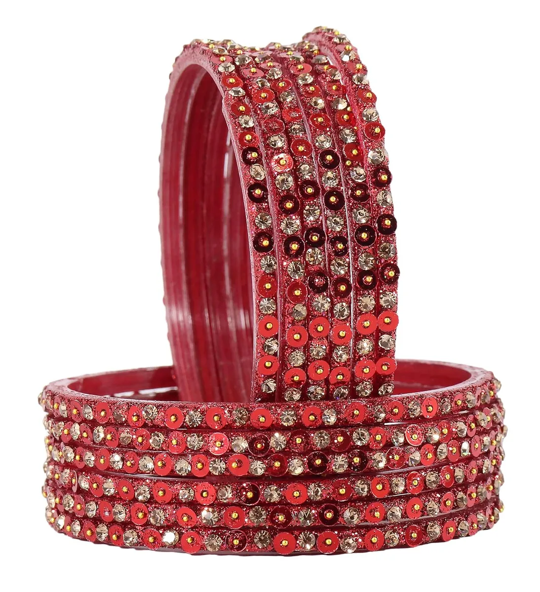 NMII Stylish Glass Bangles Set with Golden Diamond Stone & Sitara Beads Design For Women & Girls | Designer Women's Glass Bangles | Traditional Chudi Set | Girl's Bangles Fashion Jewellery- Set of 12
