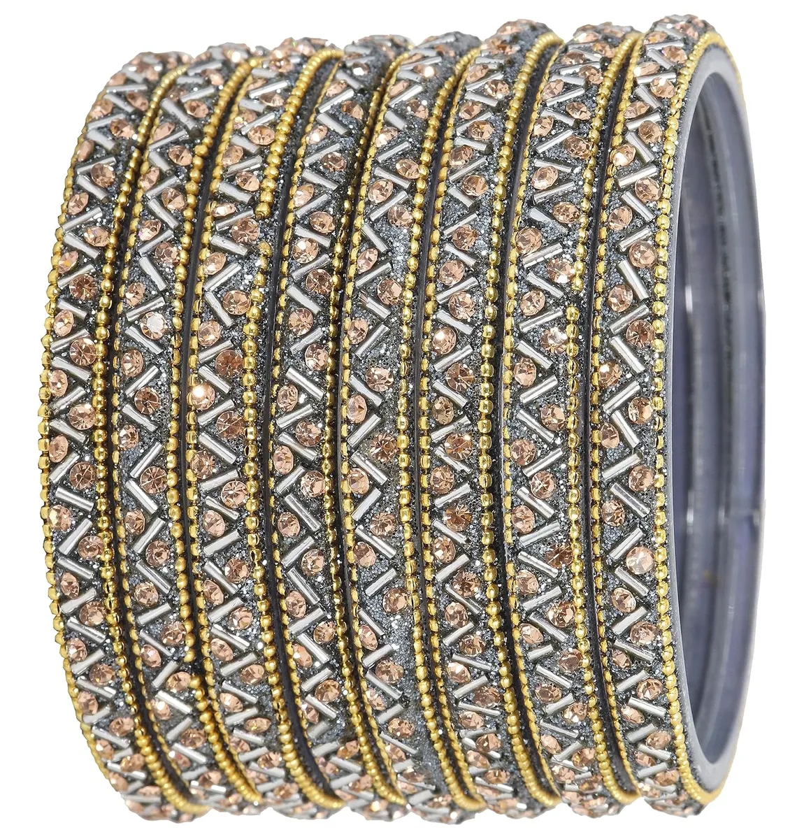 NMII Glass Bangles Set For Girls and Women Studded Zircon Gemstone and Beads I women bangles I (Pack of 8)