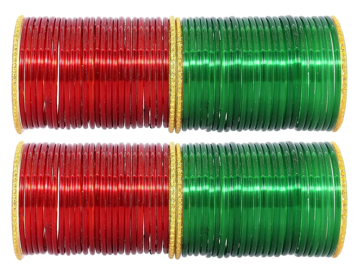 NMII Glass with Plain Simple Design Glossy Finished Zari Studded Multicolour Bangles For Women and Girls | Pack of 104 Bangles