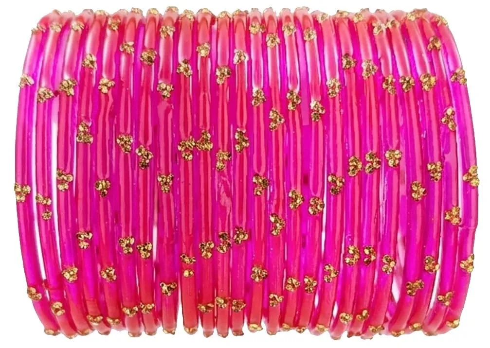 NMII Viral & Trendy Glass Bangles with Zircon Gemstone Work For Women & Girls | Designer Glass ki Chudi | Stylish Kanch Ki Choodi | Stylish Girl's Bangles Bracelet for Wedding, Party - Set of 24