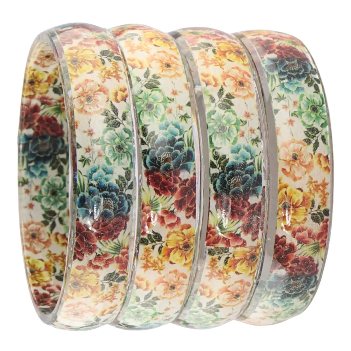 NMII Glass Kada Set For Women & Girls Studded With Beads & Flower Printed Glossy Finished | Stylish Kada For Gift, Wedding & Daily Use