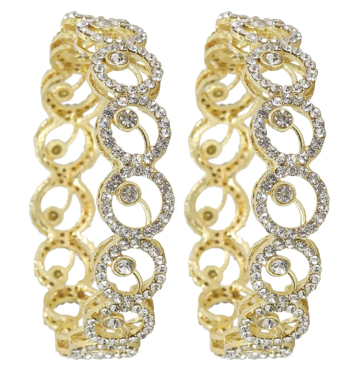 NMII Stylish Alloy Metal Gold Plated Bangles Set For Girls and Women Studded American Diamond Stone | Fancy Diamond Bangles | Metal bangles | Women Bangles For Wedding, Party, Function- Set of 2
