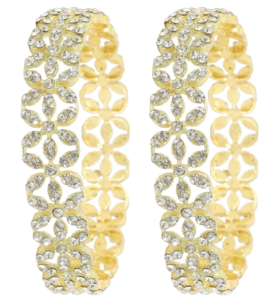 NMII Alloy Metal Gold Plated Bangles Set For Girls and Women Studded American Diamond Stone | Kangan Set | Metal ke Kade | Women Bangles | Girls Designer Bracelet Bangles | Fashionable Jewelry