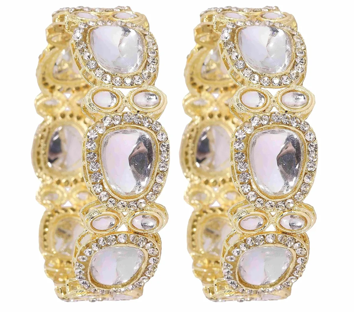NMII Alloy Metal with Kundan Stone & American Diamond Bangles Set For Women & Girls | Traditional Rajwadi Bangles | AD Bangle | Kundan Stone Bangles | Wedding, Party, Festive, Occasion Wear- Set of 2