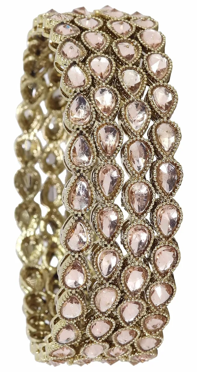 NMII Traditional Kundan Work Metal Bangles Set For Women & Girls | Mirror Bangles For Women | Bangles For Wedding, Party, Festival, Function | Women's Fashion Jewellery- Set of 4