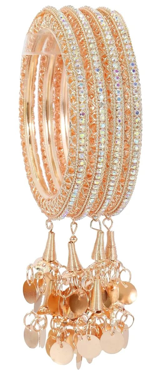 NMII Alloy Metal Latkan Bangles Set For Girls and Women Studded Pearls and Zircon Stone | Latkan Bangles | Metal bangles | Women's Bangles | (Pack of 4)