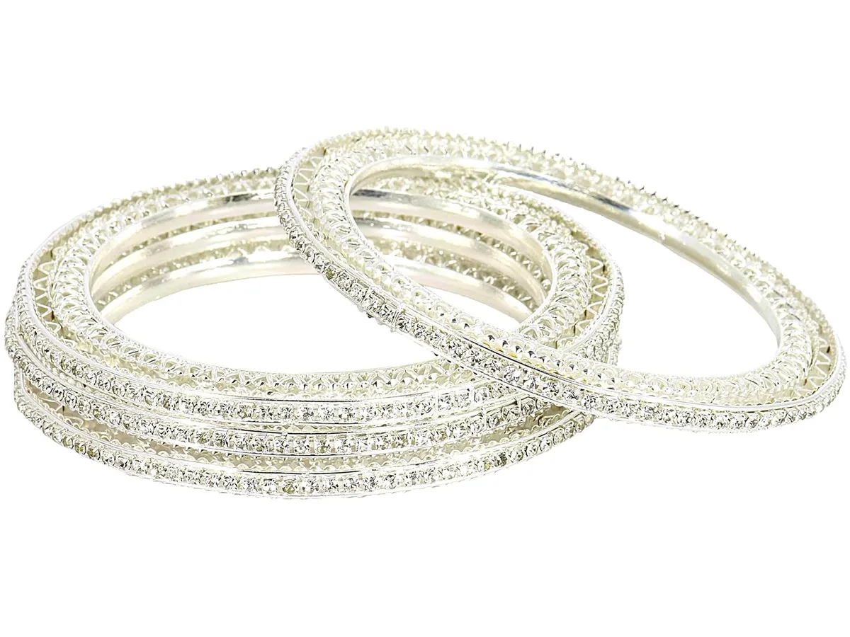NMII Premium Gold Plated Metal American Diamond Bangles For Women & Girls | Traditional Golden Bangles | AD Stone Work | White Diamond Bangles Set For Wedding, Party, Ocassion-Set of 4
