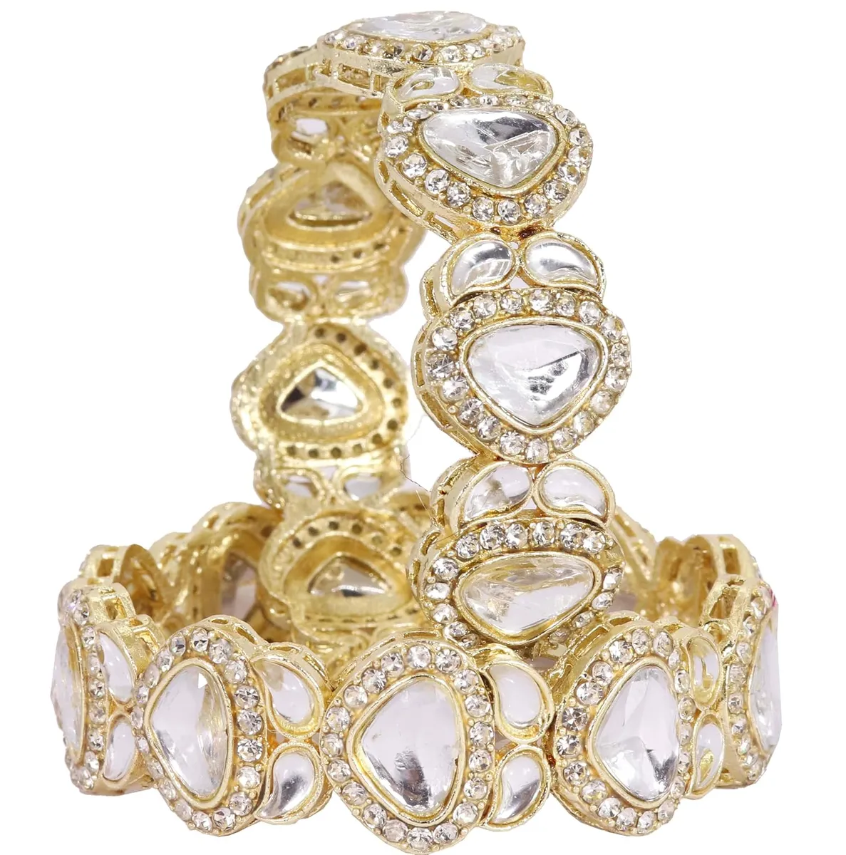 NMII Premium Alloy Metal with American Diamond Studded Bangles Set For Women & Girls | Traditional Kada Set | AD Bangle | Kundan Stone Bangles | Wedding, Party, Festive, Occasion Wear- Set of 2