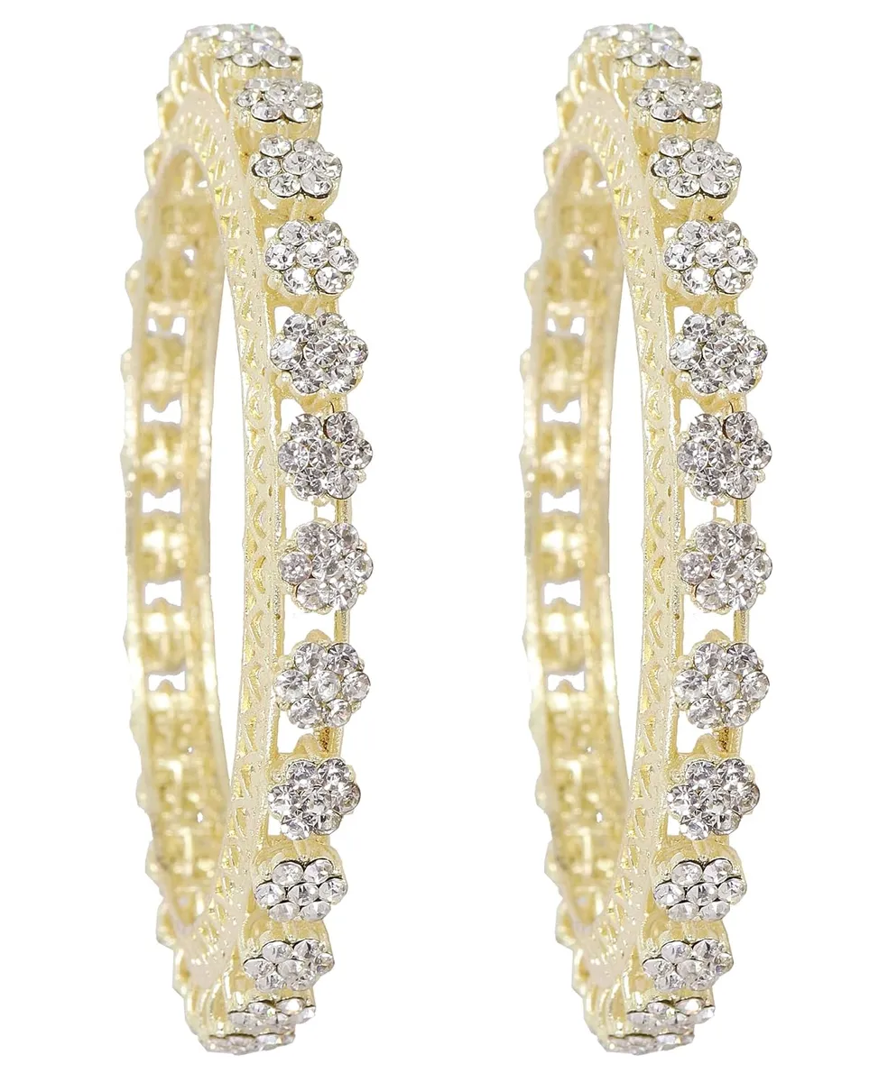NMII Premium Gold Plated Metal American Diamond Bangles Set For Women & Girls | Pacheli Kada For Women | Traditional Golden Bangles Kada For Wedding, Party, Occasion Jewellery- Set of 2