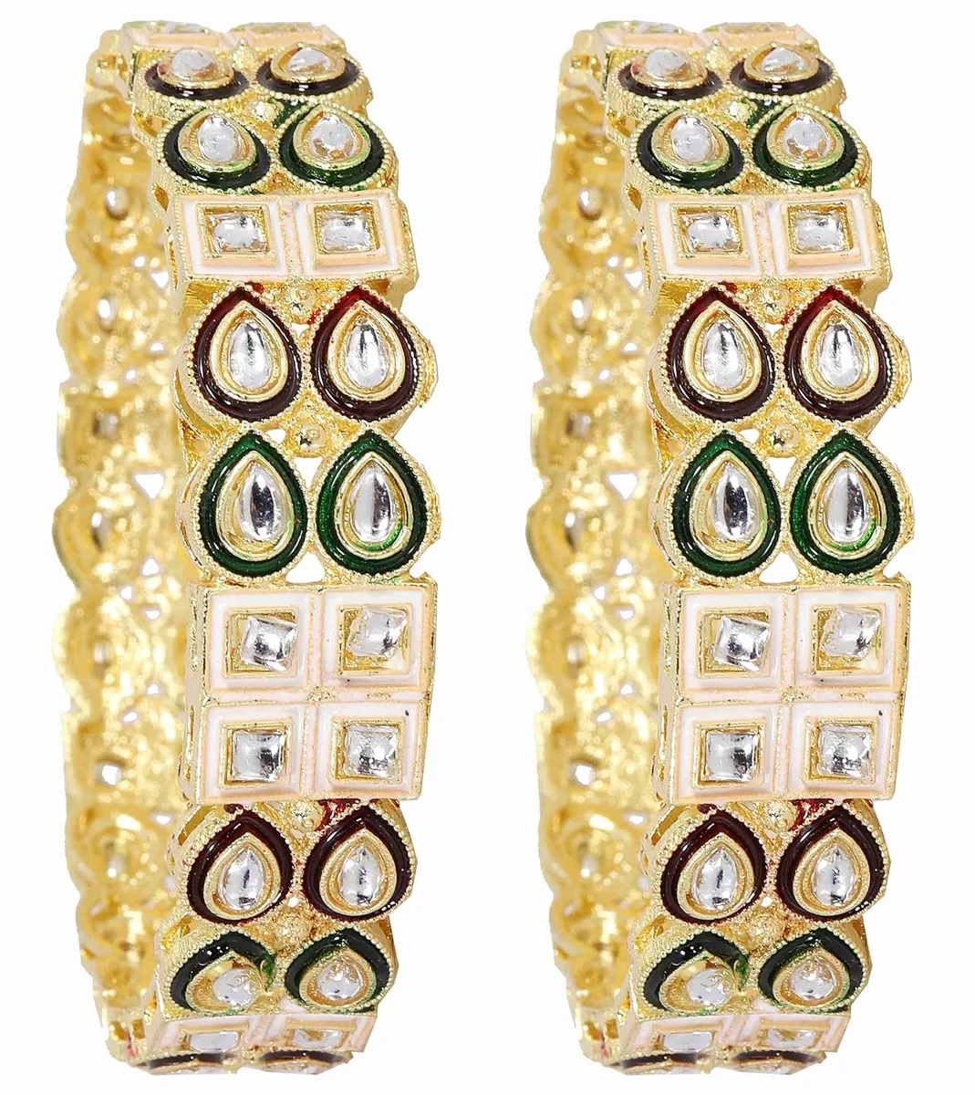 NMII Traditional Kundan Stone Work Metal Bangles For Women & Girls | Mirror Bangles | Bangles For Women Wedding, Party, Festival, Function | Women's Fashion Jewellery