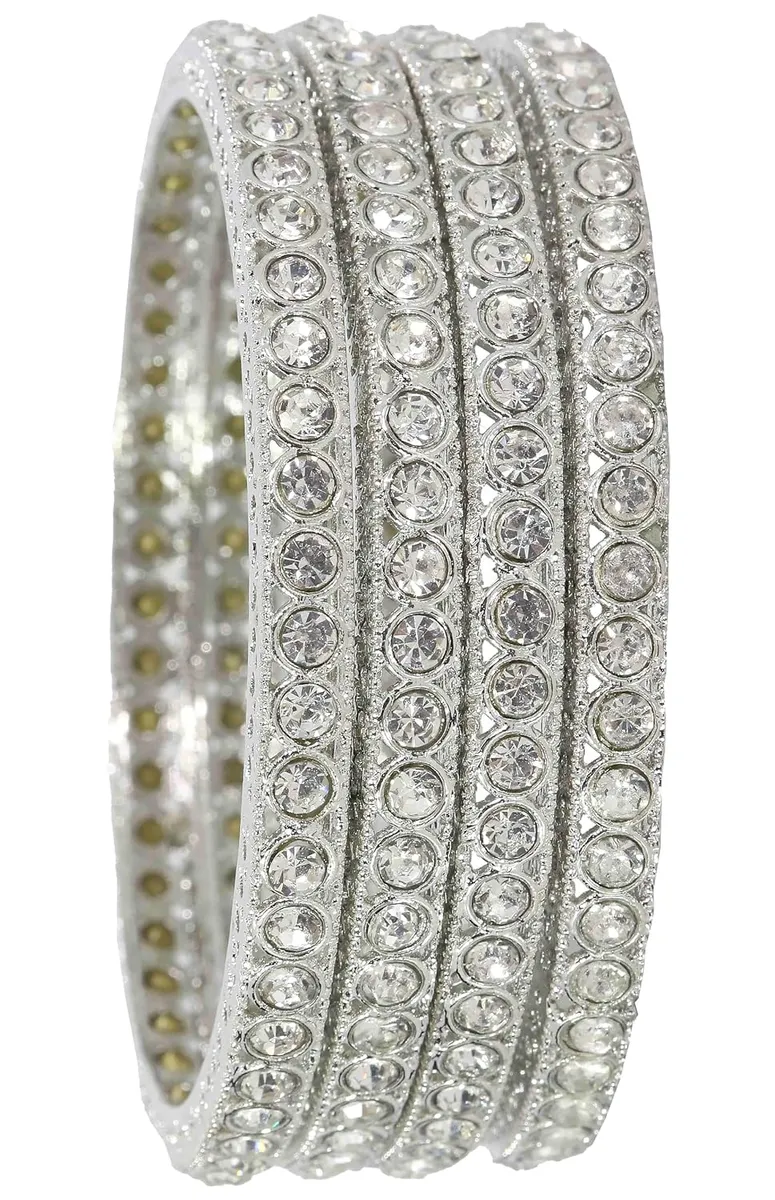 NMII Traditional Golden Metal Bangles Kada Set For Women & Girls with Zircon Stone | Diamond Bangles | Premium Bangles For Wedding, Party, Shadi, Function | Women's Fashion Jewellery- Set of 4
