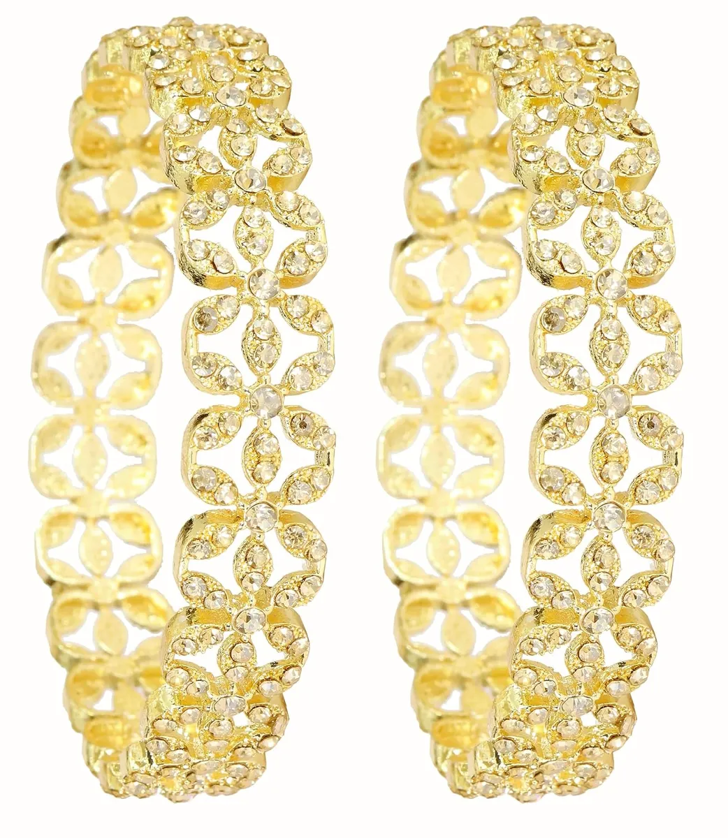 NMII Alloy Metal Gold Plated Bangles Set For Girls and Women Studded American Diamond Stone | Kangan Set | Metal ke Kade | Women Bangles | Girls Designer Bracelet Bangles | Fashionable Jewelry