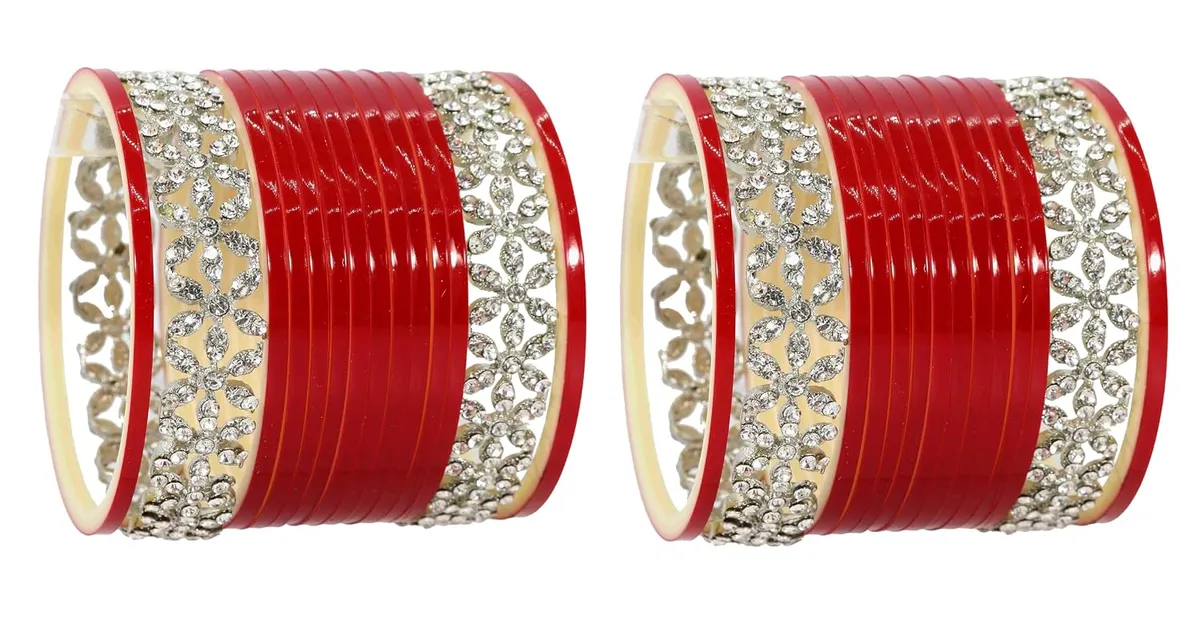 NMII Stylish Red Chuda Set For Women & Girls with Zircon Diamond Stone | Women's Bangles Chooda | Bridal Chuda Set Design Wedding, Party, Marriage | Fashion Jewellery