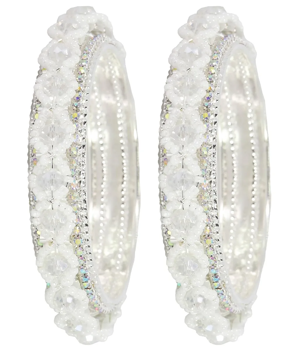 NMII Premium Alloy Metal Bangles For Women and Girls Studded American Diamond Stone & Pearls Moti | Women's Bangles Bracelet | Metal bangles | Stone Bangles Kada,(MAH67_851- Silver-2.4)