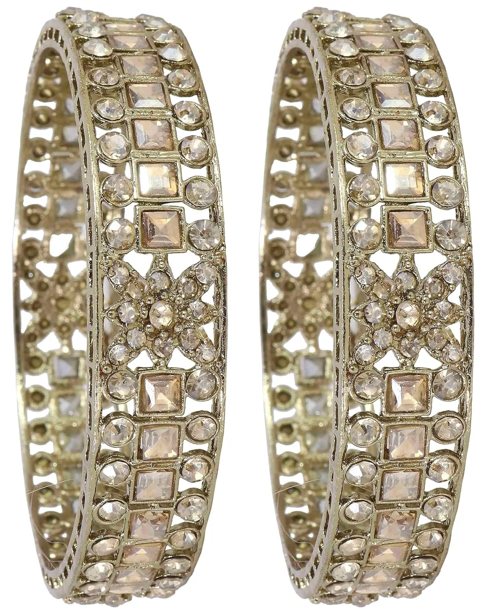 NMII Gold Plated Metal Kada Bangles Set For Women & Girls with American Diamond Stone | Stone Work Stylish Bangles Set | Traditional Bangles For Wedding, Party, Ocassion Fashion Jewellery- Set of 2