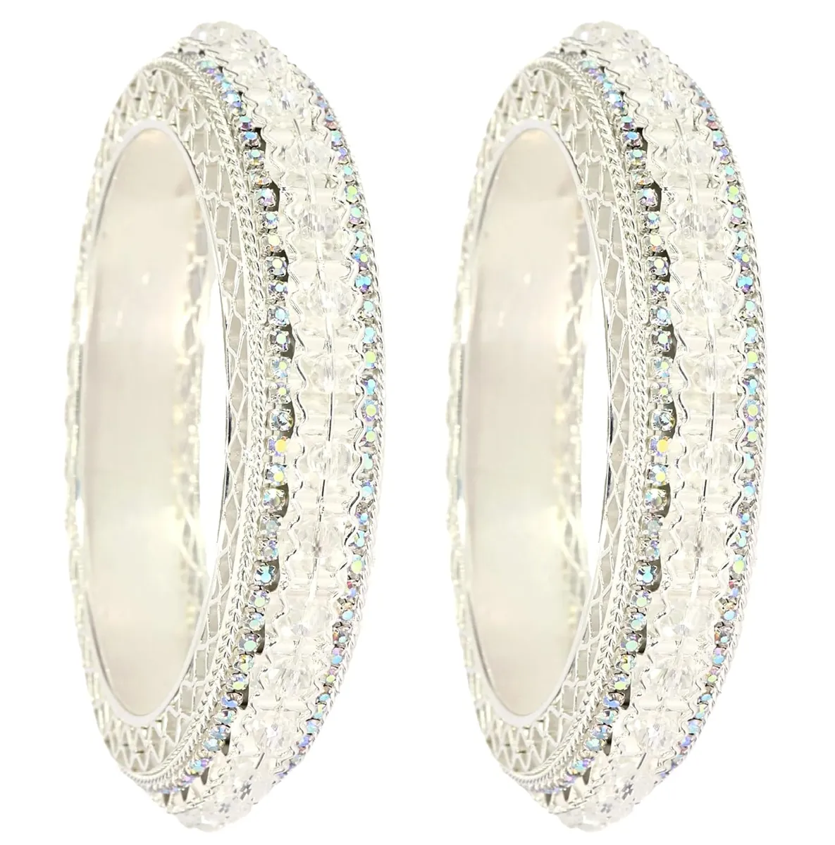 NMII Metal with Zircon Gemstone & Artificial Pearls Studded Stylish Kada Bangles Set For Women & Girls | Traditional Kada For Women | Women's Bangles For Wedding, Party, Occasion- Set of 2