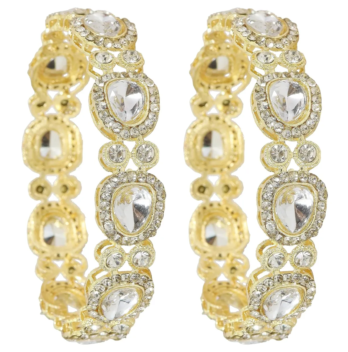 NMII Alloy Metal With American Diamond Studded Bangles Set For Girls and Women | Metal Bangles | AD Bangle | Women's Bangles | (Pack of 2)