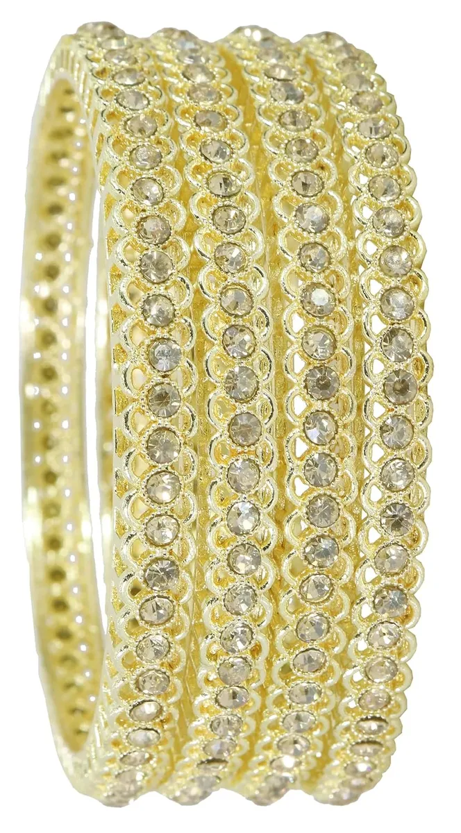 NMII Stylish Designer Metal Bangles Set For Women & Girls with Zircon Stone | Diamond Bangles | Traditional Bangles For Wedding, Party, Shadi, Function | Women's Fashion Jewellery- Set of 4