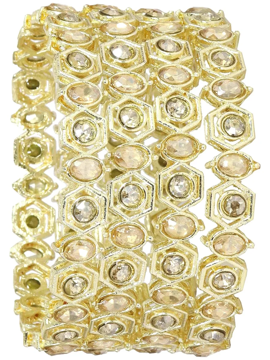 NMII Stylish American Diamond Stone Work Metal Bangles For Women & Girls | Gold Plated Bangles | Kada Set For Women | Wedding Bangles Set For Women | Latest Bangles Fashion Jewellery- Set of 4