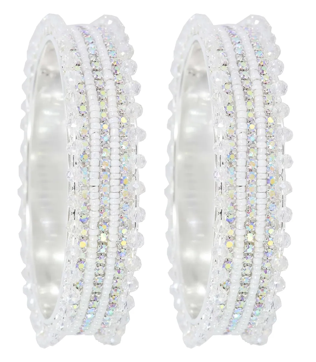 NMII Stylish Pearls & Zircon Diamond Stone Metal Bangles For Women and Girls | Fancy Women's Bangles Bracelet | Metallic Bangles kada | Trendy Bangles Fashion Jewellery- Set of 2