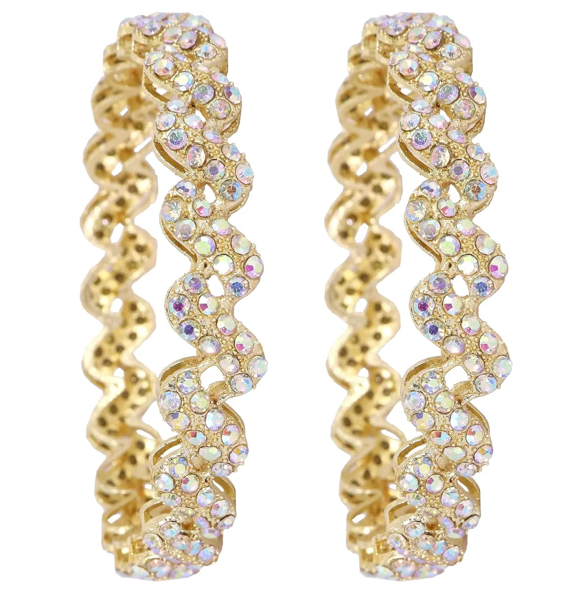 NMII Trendy Stylish Alloy Metal with American Diamond Studded Bangles Set For Women & Girls | Zig Zag Design Kada Set | Women's Bangles Bracelet | Trendy Bangles Party, Wedding- Set of 2
