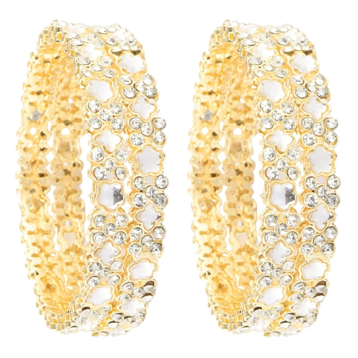 NMII Premium Alloy Kada Set With Glittering Diamond Stones & Mirror Leaf Pattern For Women & Girls | Stylish Glossy Metal Bangles | Smooth Chudi | Fancy Kada Jewelry - Pack Of 4 Kada