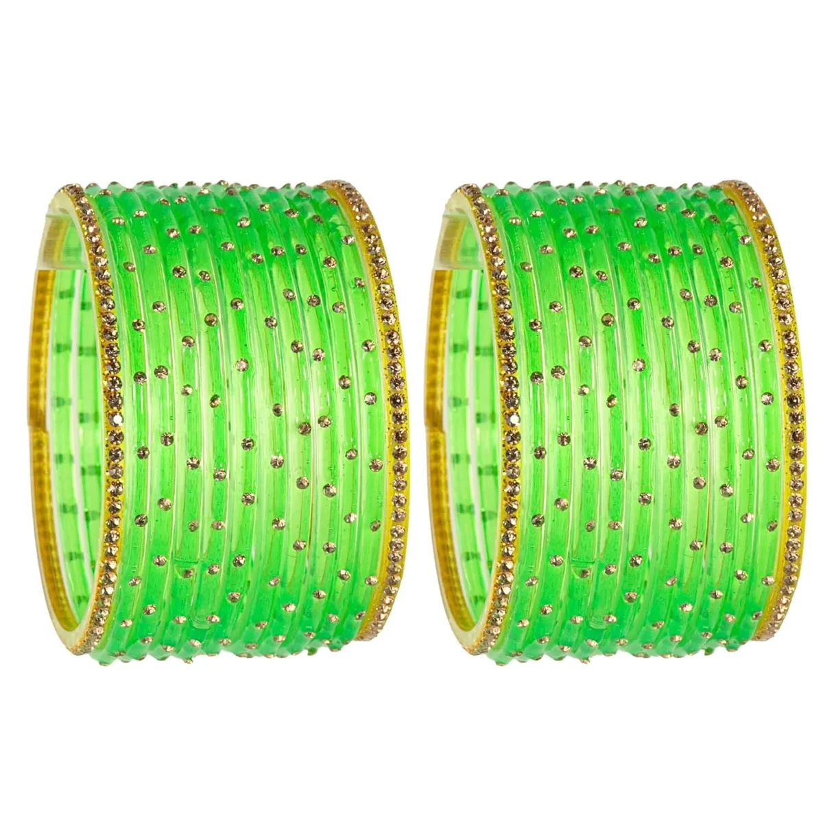NMII Stylish Glass Bangles Set For Women & Girls With Studded Golden Gemstones | Bangle Set For Women | Crystal Glass Bangle Wedding, Daily, Festive - Set Of 24
