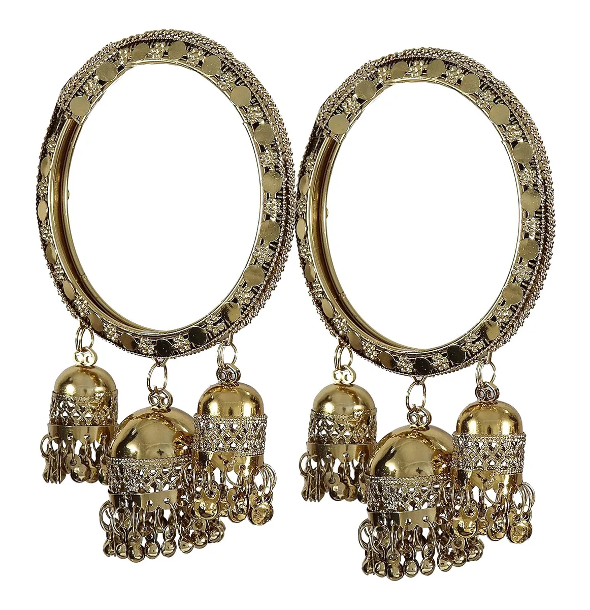 NMII Non-Precious Metal with BallChain and Cone Shaped Latkan Studded Glossy Finished Kada Set For Women and Girls