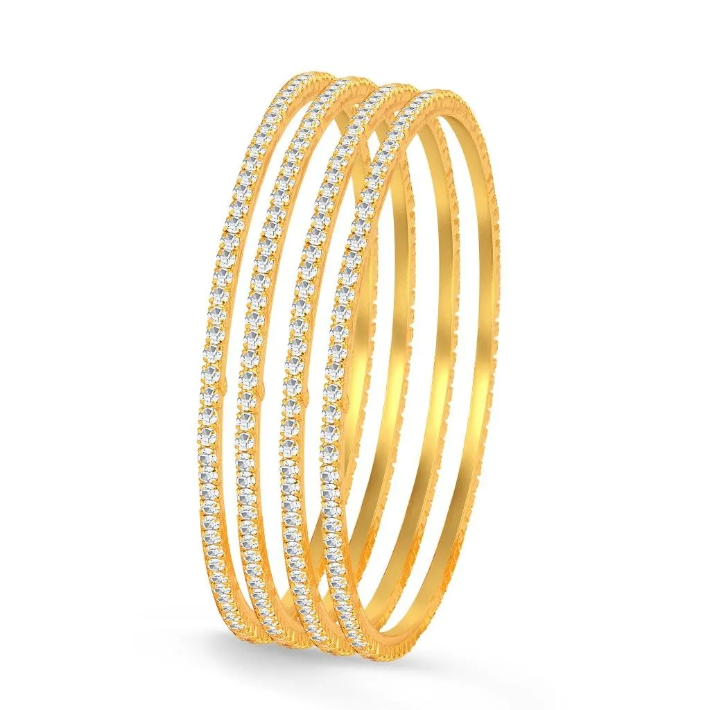 Sukkhi Classy Gold Plated Set OF 4 Australian Diamond Single Line Bangle for Women