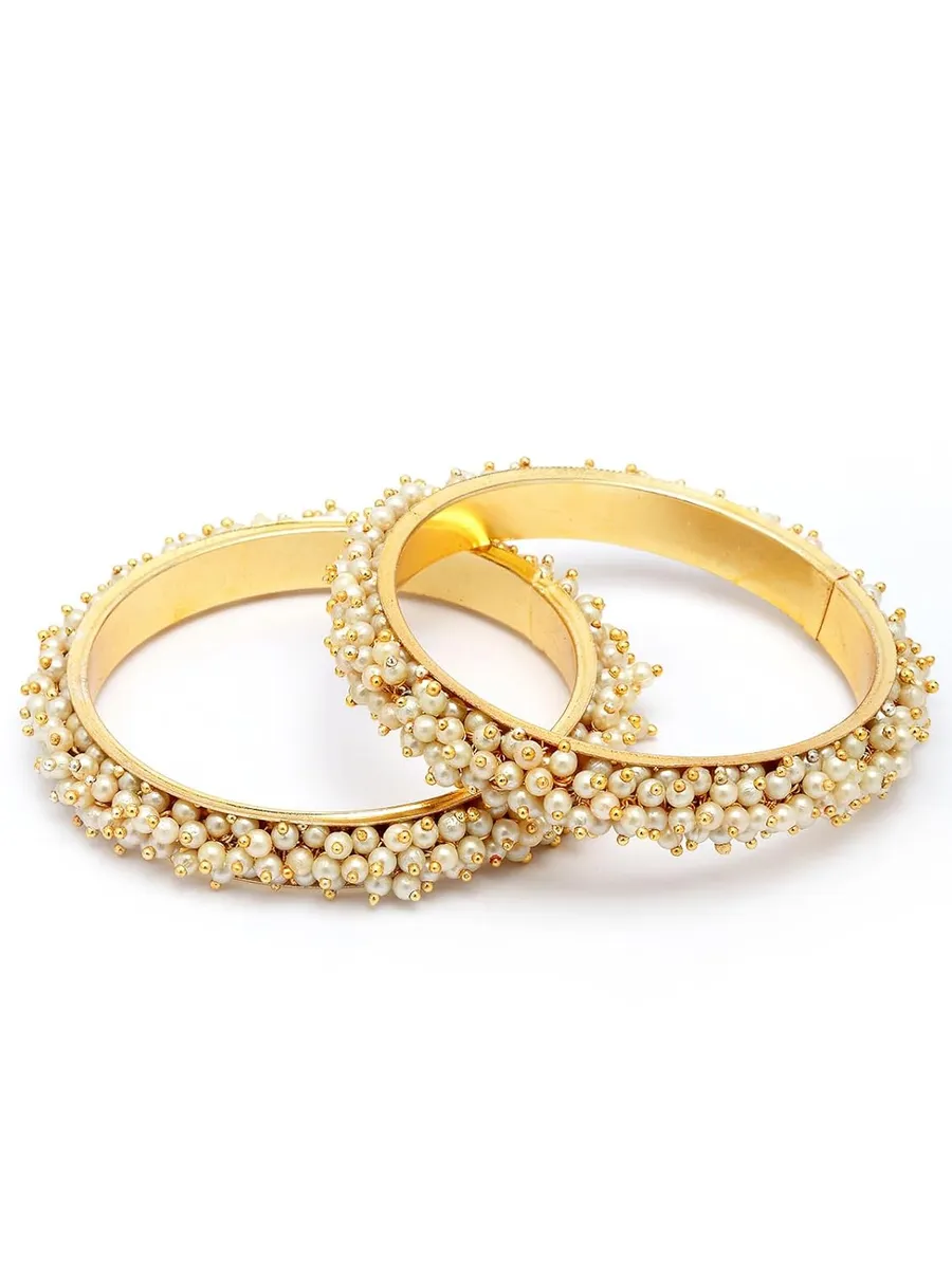 Sukkhi Graceful Stylish Gold Plated with Pearls Studded Kada Bangle Set of 2 Jewellery for Women & Girls|B107302