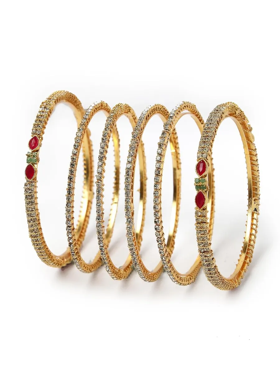 Sukkhi Traditional Gold Plated Red And Green Kada Bracelet Bangle Jewellery Set for Women & Girls