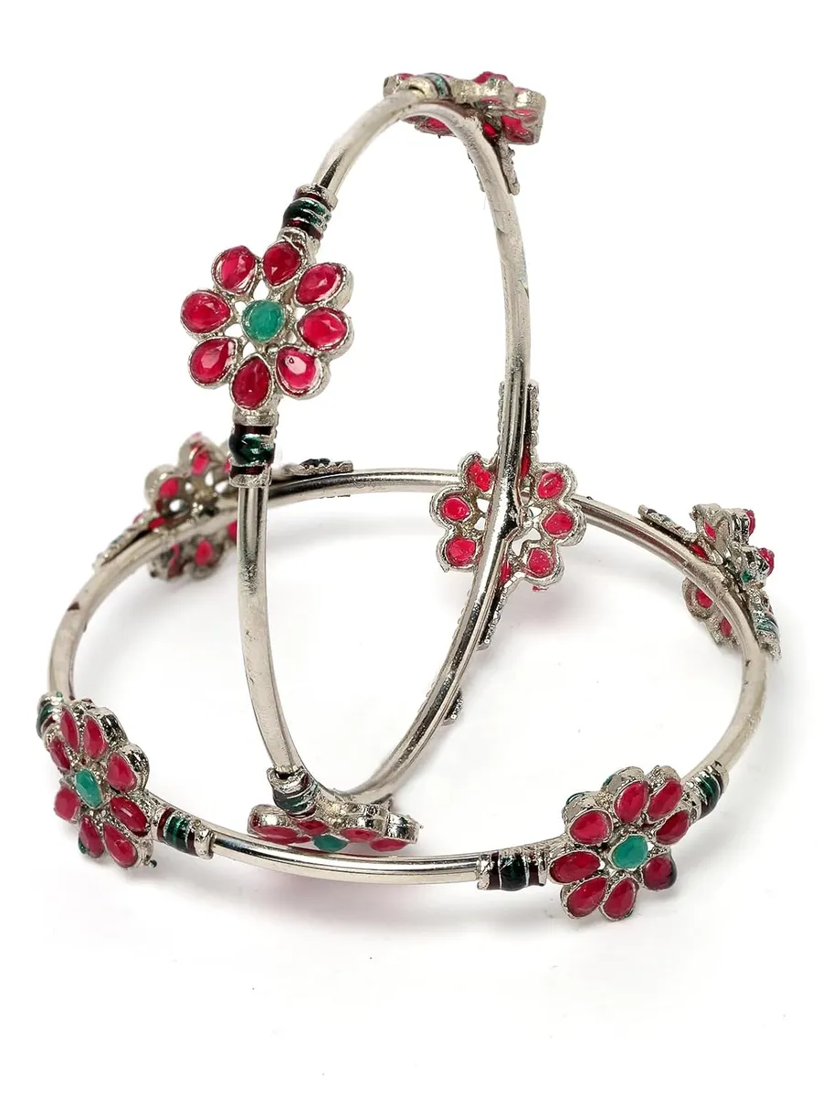 Sukkhi Traditional Gold Plated Red And Green Kada Bracelet Bangle Jewellery Set for Women & Girls
