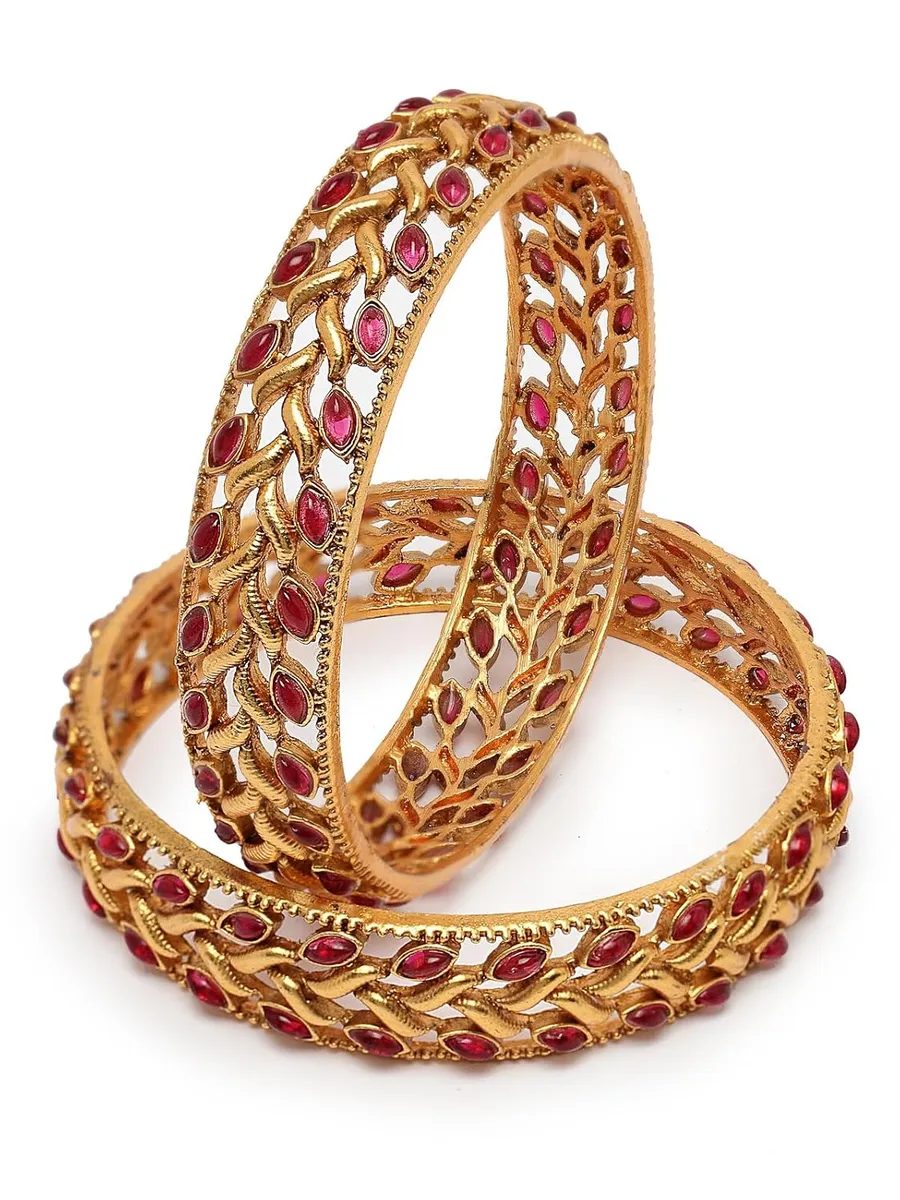 Sukkhi Traditional Gold Plated Red And Green Kada Bracelet Bangle Jewellery Set for Women & Girls