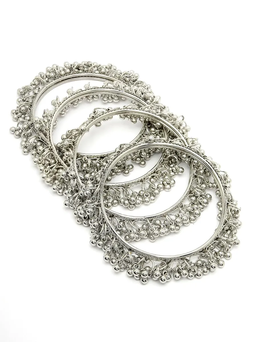 Sukkhi Navratri Festival Creative Oxidised Rhodium Plated Ghungroo Beadded Silver Bracelet Bangle Set Jewellery for Women & Girls |Set of 4|B106027