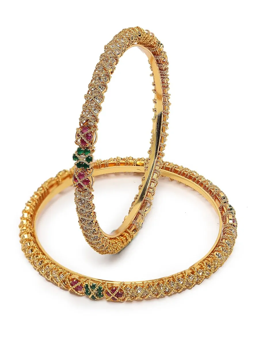 Sukkhi Traditional Gold Plated Red And Green Kada Bracelet Bangle Jewellery Set for Women & Girls