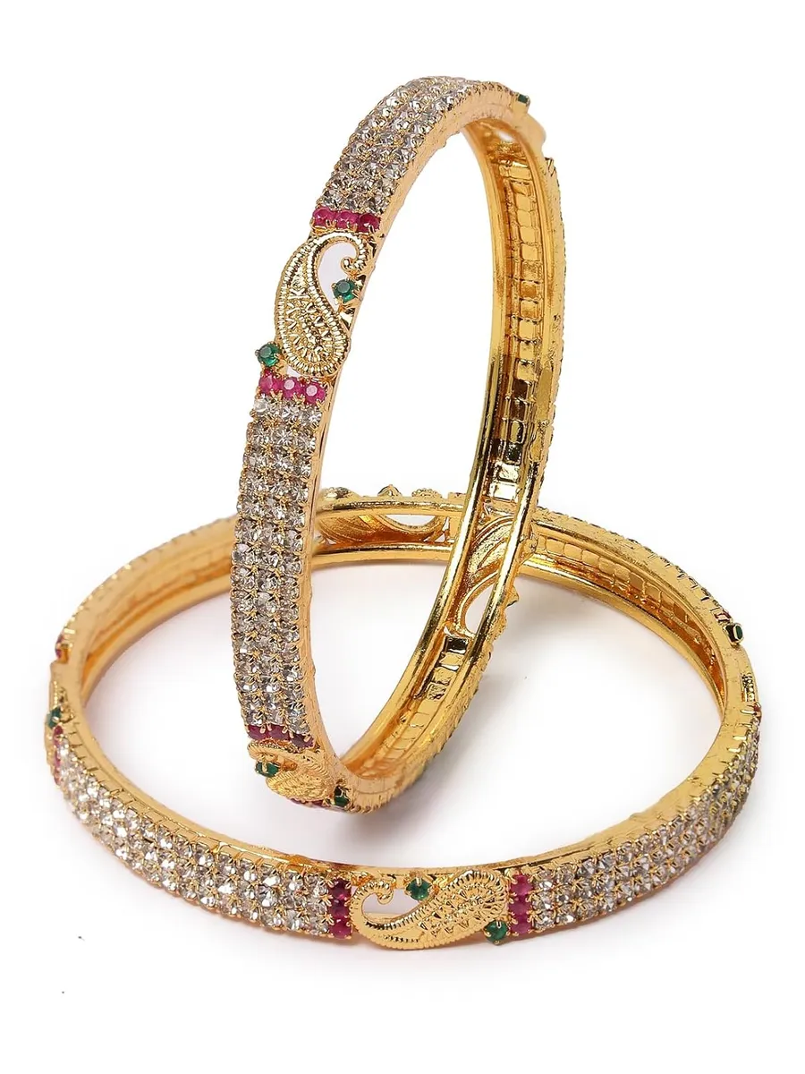 Sukkhi Traditional Gold Plated Red And Green Kada Bracelet Bangle Jewellery Set for Women & Girls