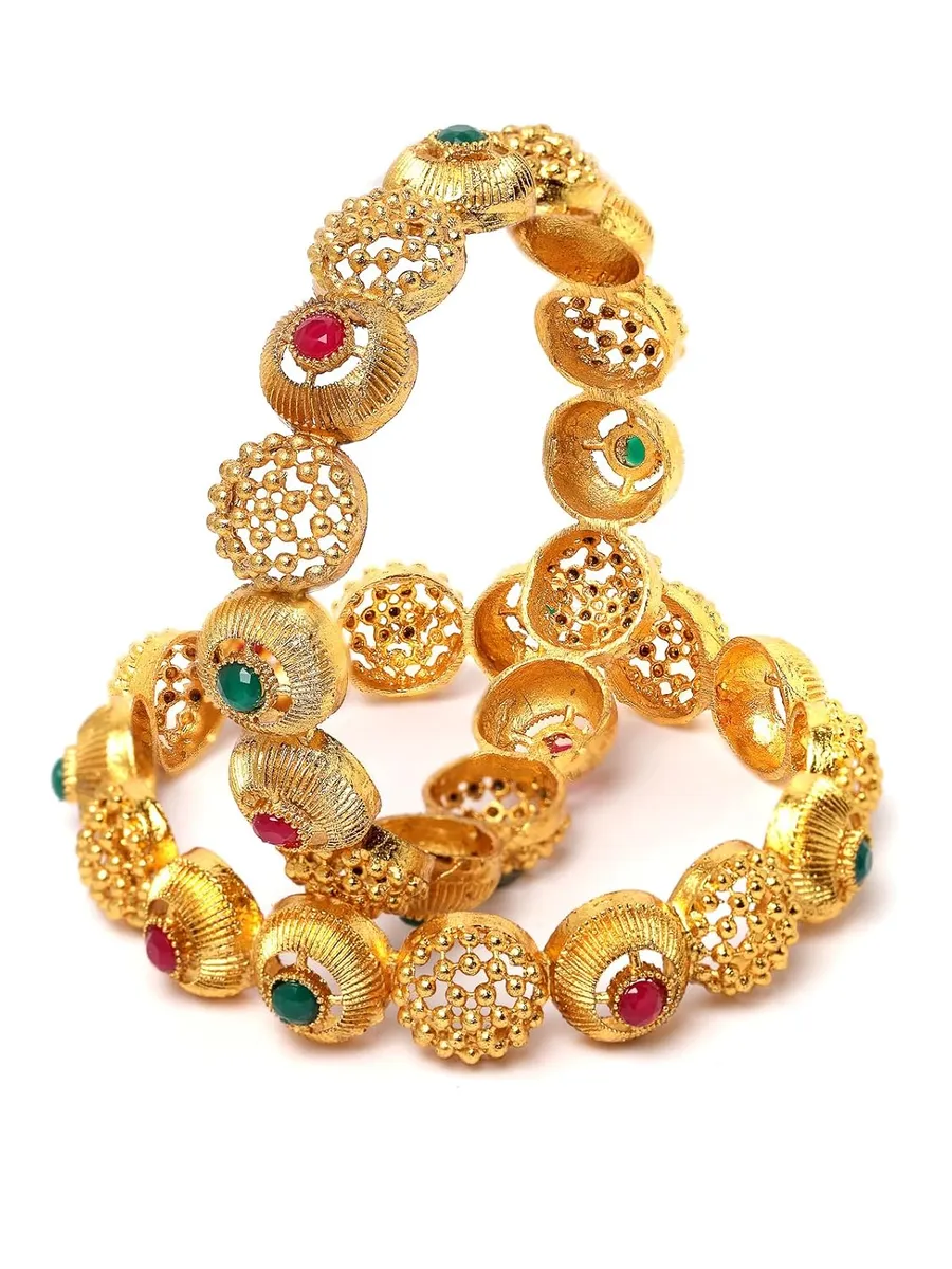 Sukkhi Traditional Gold Plated Red And Green Kada Bracelet Bangle Jewellery Set for Women & Girls