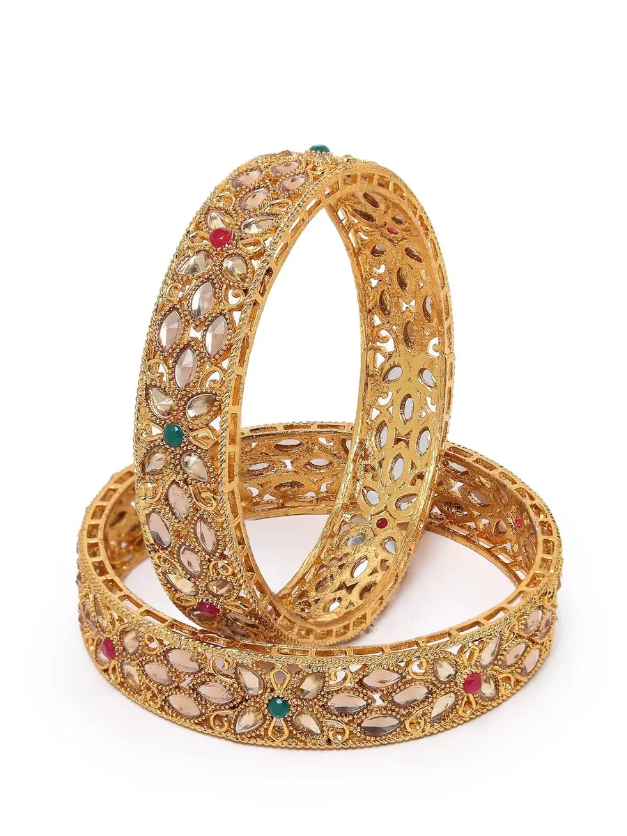 Sukkhi Traditional Gold Plated Red And Green Kada Bracelet Bangle Jewellery Set for Women & Girls