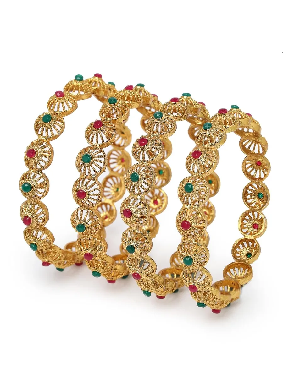 Sukkhi Traditional Gold Plated Red And Green Kada Bracelet Bangle Jewellery Set for Women & Girls