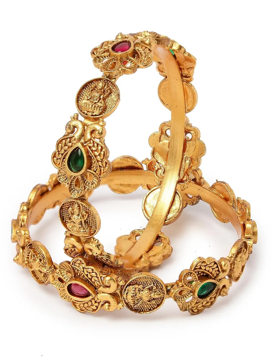 Sukkhi Traditional Gold Plated Red And Green Kada Bracelet Bangle Jewellery Set for Women & Girls