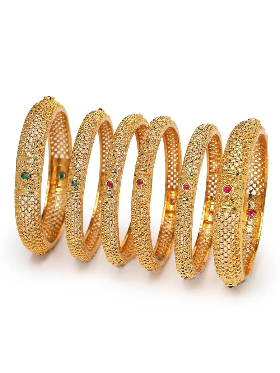 Sukkhi Traditional Gold Plated Red And Green Kada Bracelet Bangle Jewellery Set for Women & Girls