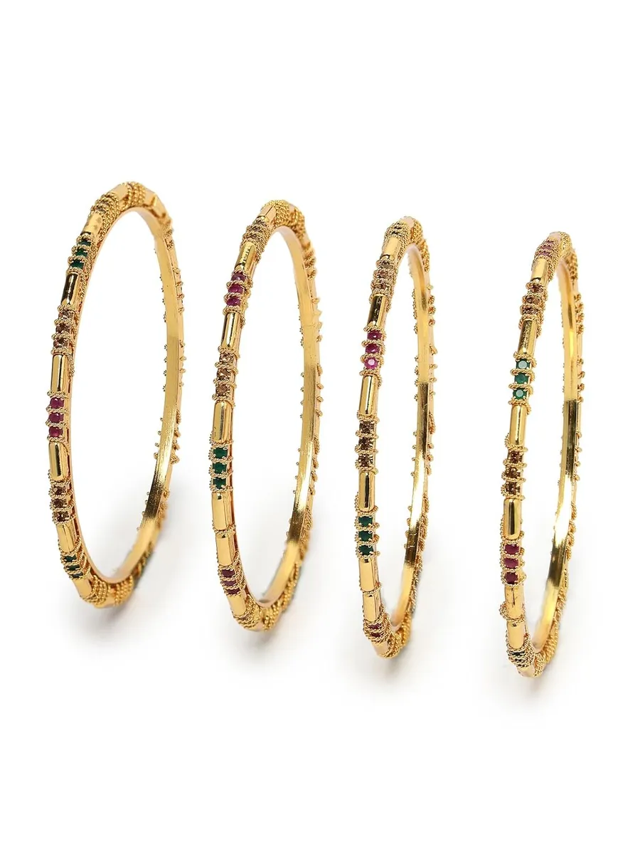 Sukkhi Traditional Gold Plated Red And Green Kada Bracelet Bangle Jewellery Set for Women & Girls