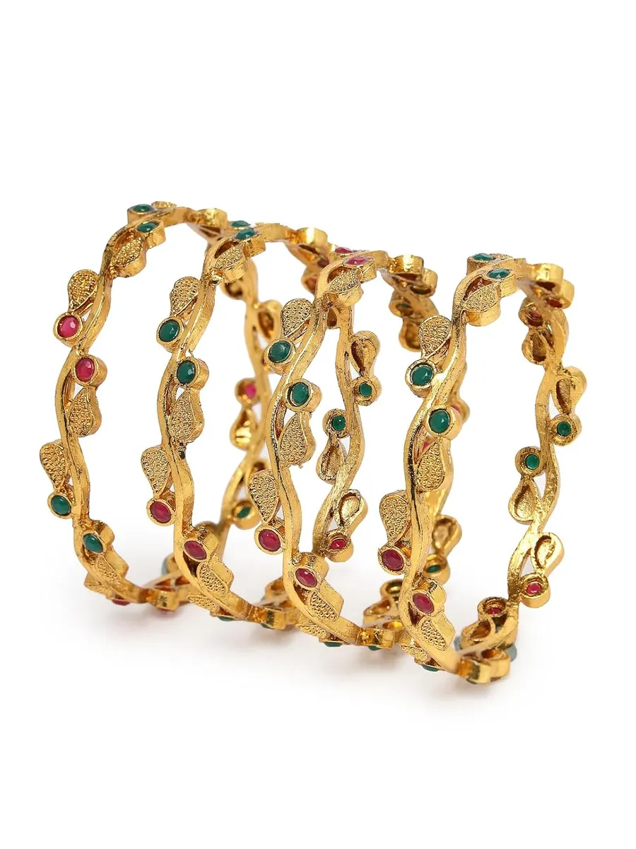 Sukkhi Traditional Gold Plated Red And Green Kada Bracelet Bangle Jewellery Set for Women & Girls