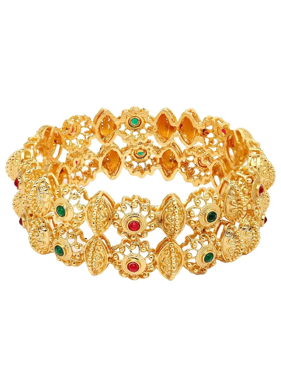 Sukkhi Unique Traditional Gold Plated Red Green Kada Bangle Set of 2 Jewellery for Women & Girls|B107301