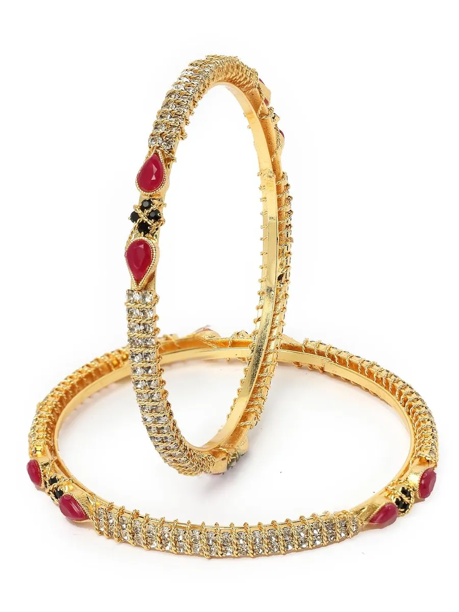 Sukkhi Traditional Gold Plated Red And Green Kada Bracelet Bangle Jewellery Set for Women & Girls
