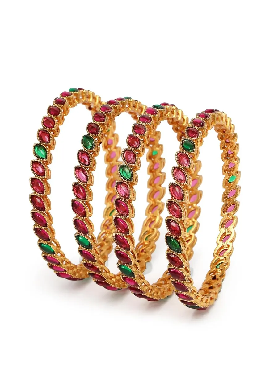 Sukkhi Traditional Gold Plated Red And Green Kada Bracelet Bangle Jewellery Set for Women & Girls