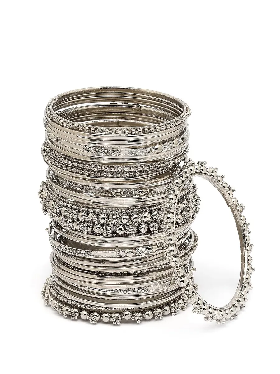 Sukkhi Impressive Oxidised Silver Plated Celebrity Inspired Bangle Jewellery For Women & Girls|Set of 40|Size 2.2|B107295